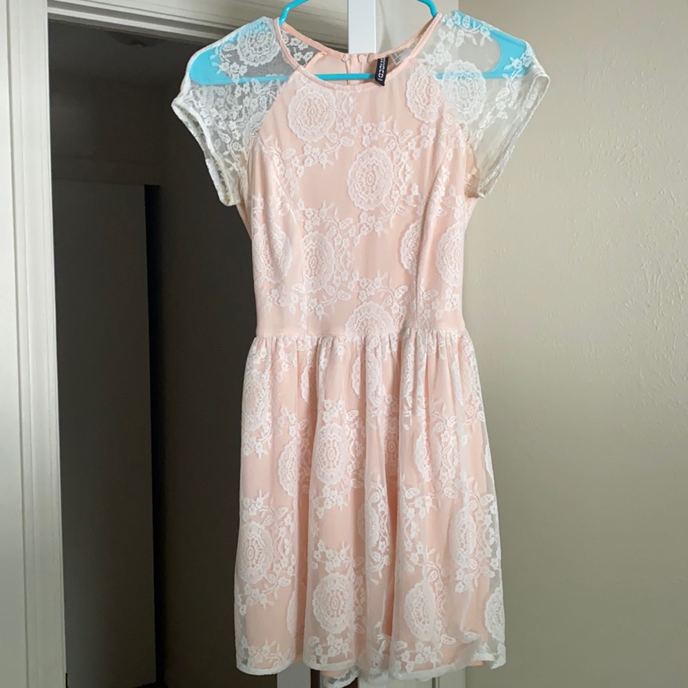 Divided Blush Lace Mini Dress